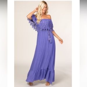 BNWT Pinkblush Purple Lace Off Shoulder Tassel Detail Maxi Dress